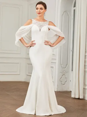 Floor Length Round Neck Fishtail Cape Wholesale Wedding Dresses