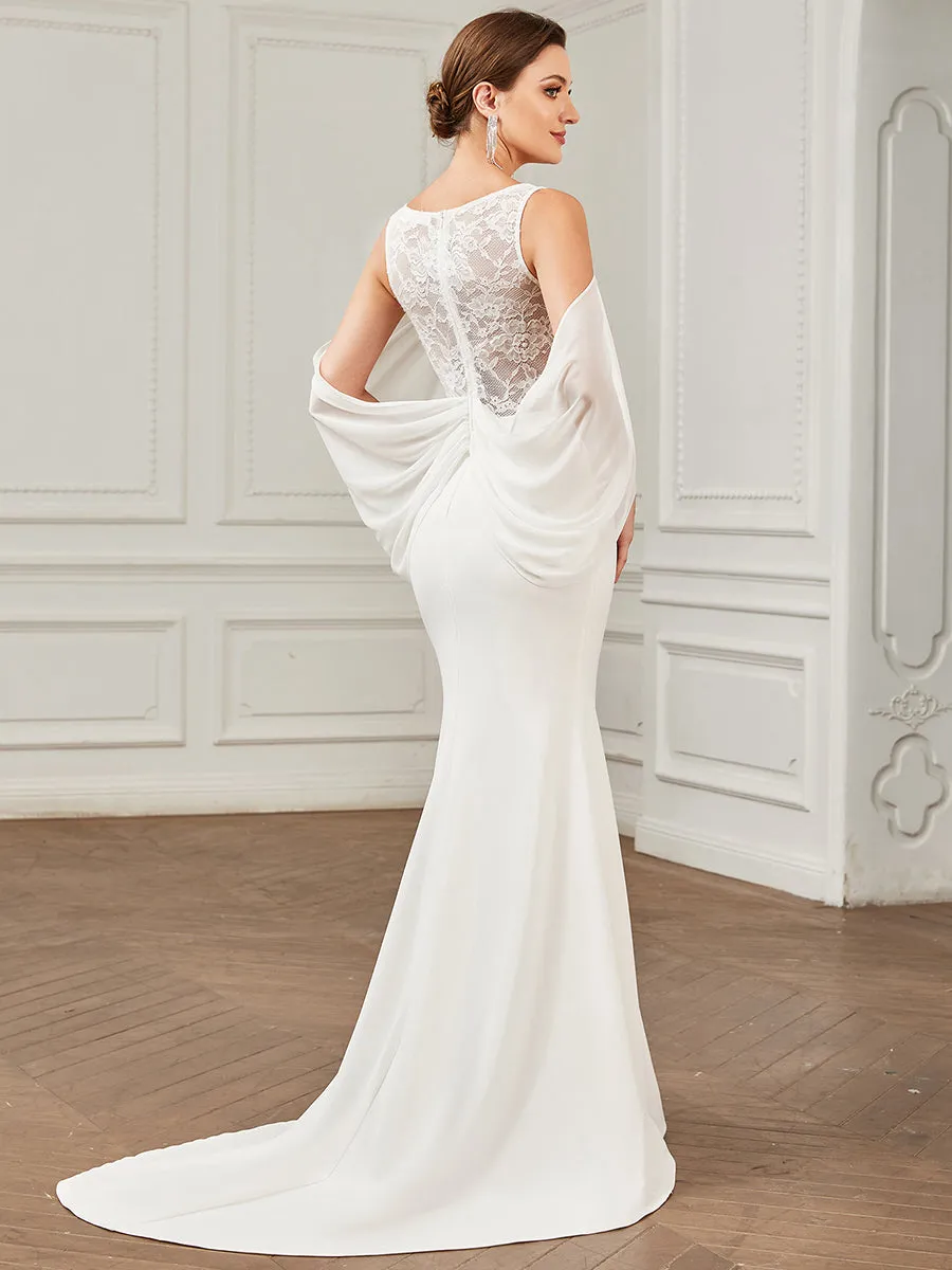 Floor Length Round Neck Fishtail Cape Wholesale Wedding Dresses