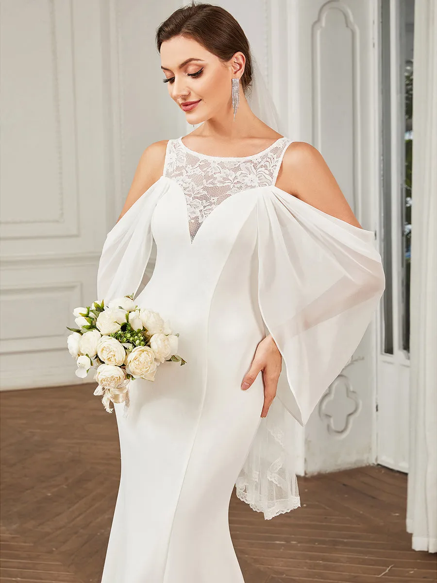 Floor Length Round Neck Fishtail Cape Wholesale Wedding Dresses