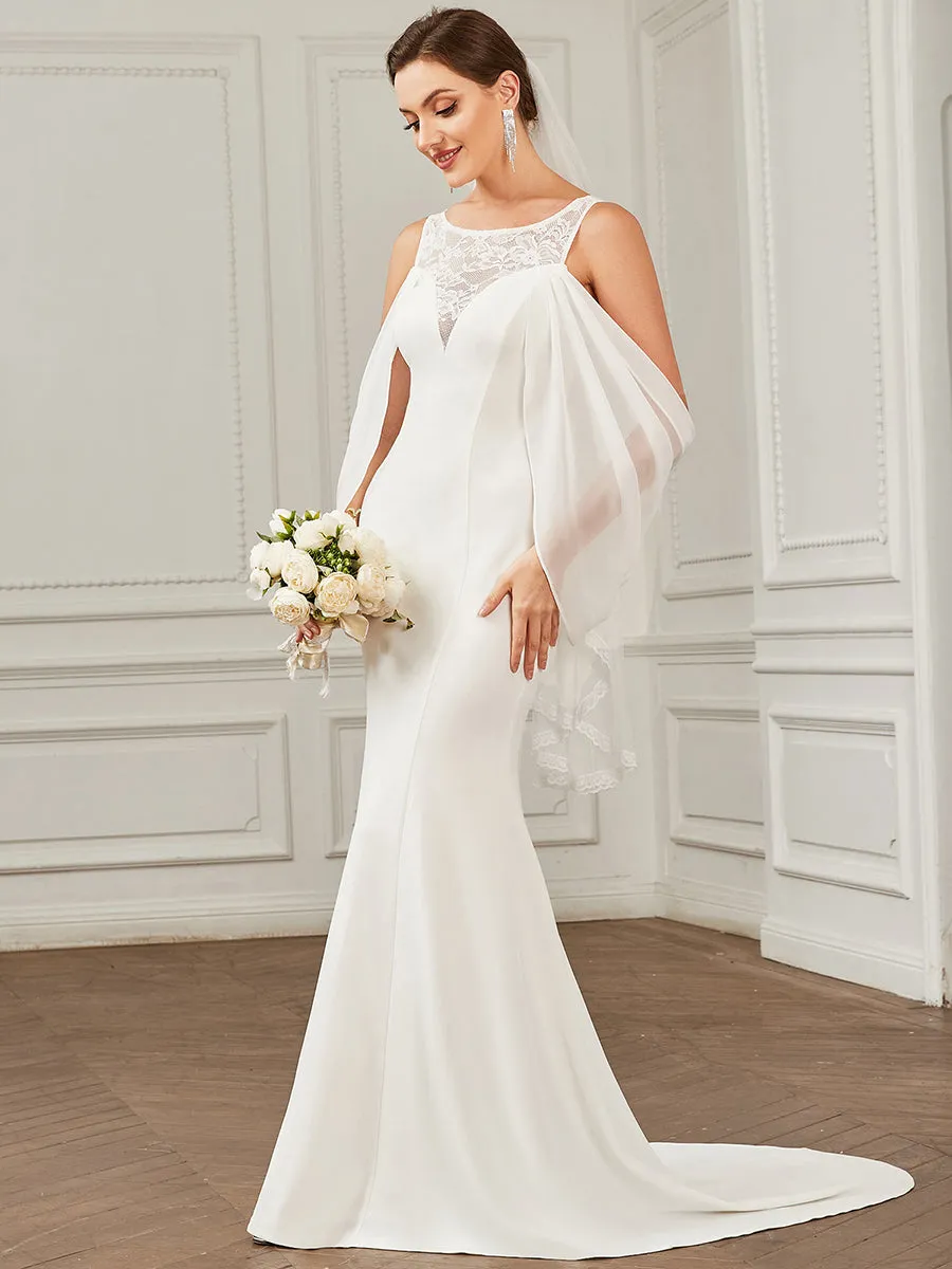 Floor Length Round Neck Fishtail Cape Wholesale Wedding Dresses