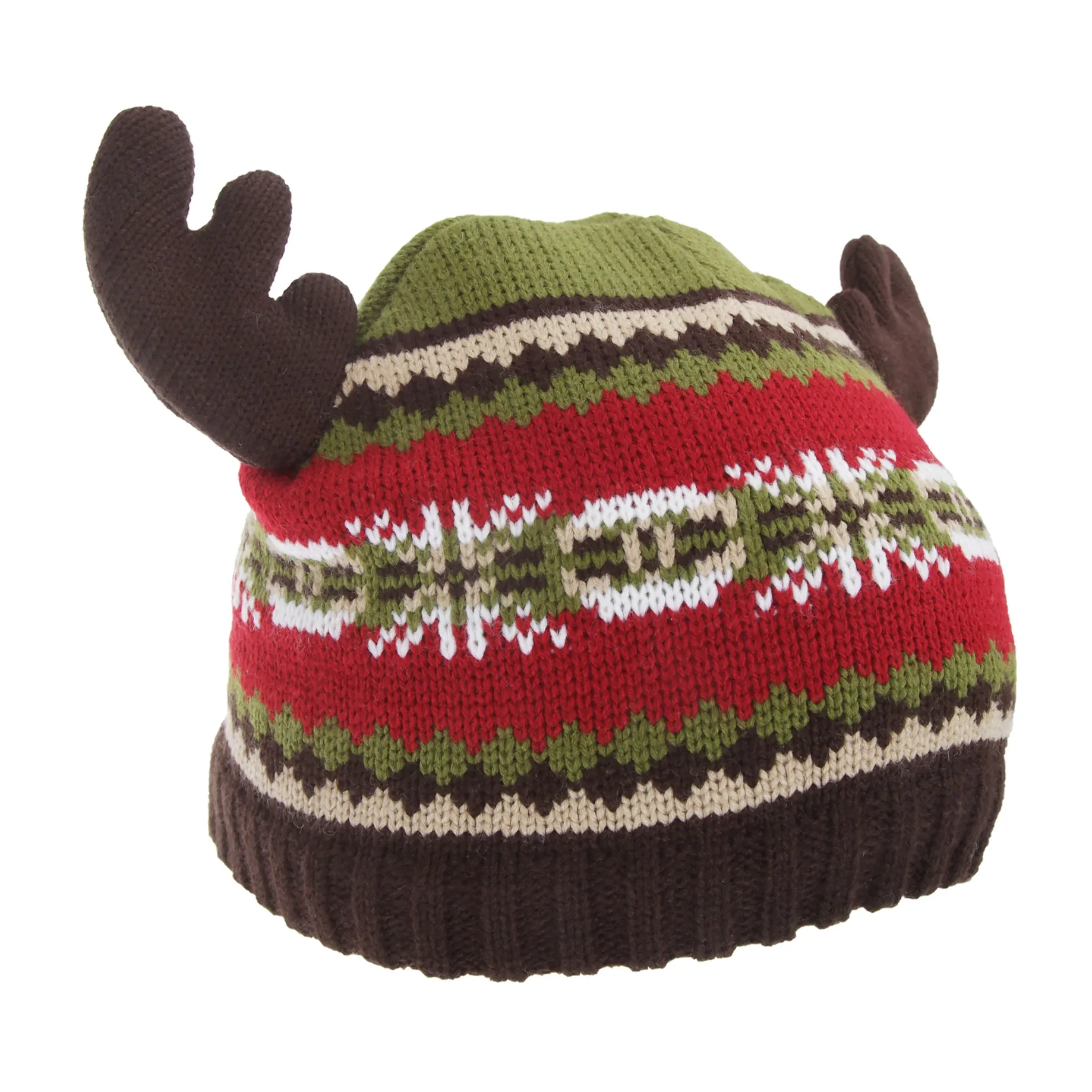 FLOSO Childrens/Kids Fairisle Moose Winter Beanie Hat With Antlers