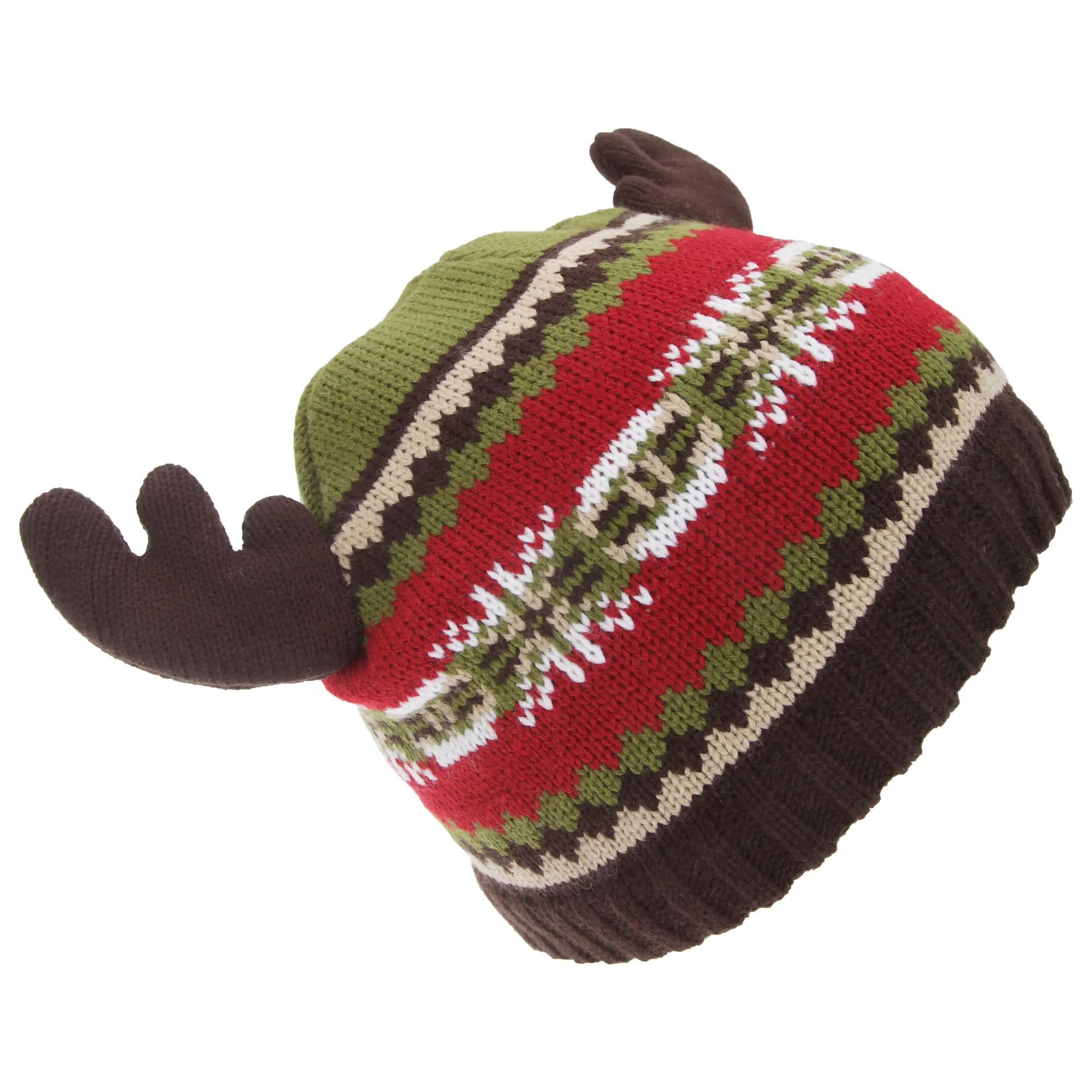 FLOSO Childrens/Kids Fairisle Moose Winter Beanie Hat With Antlers