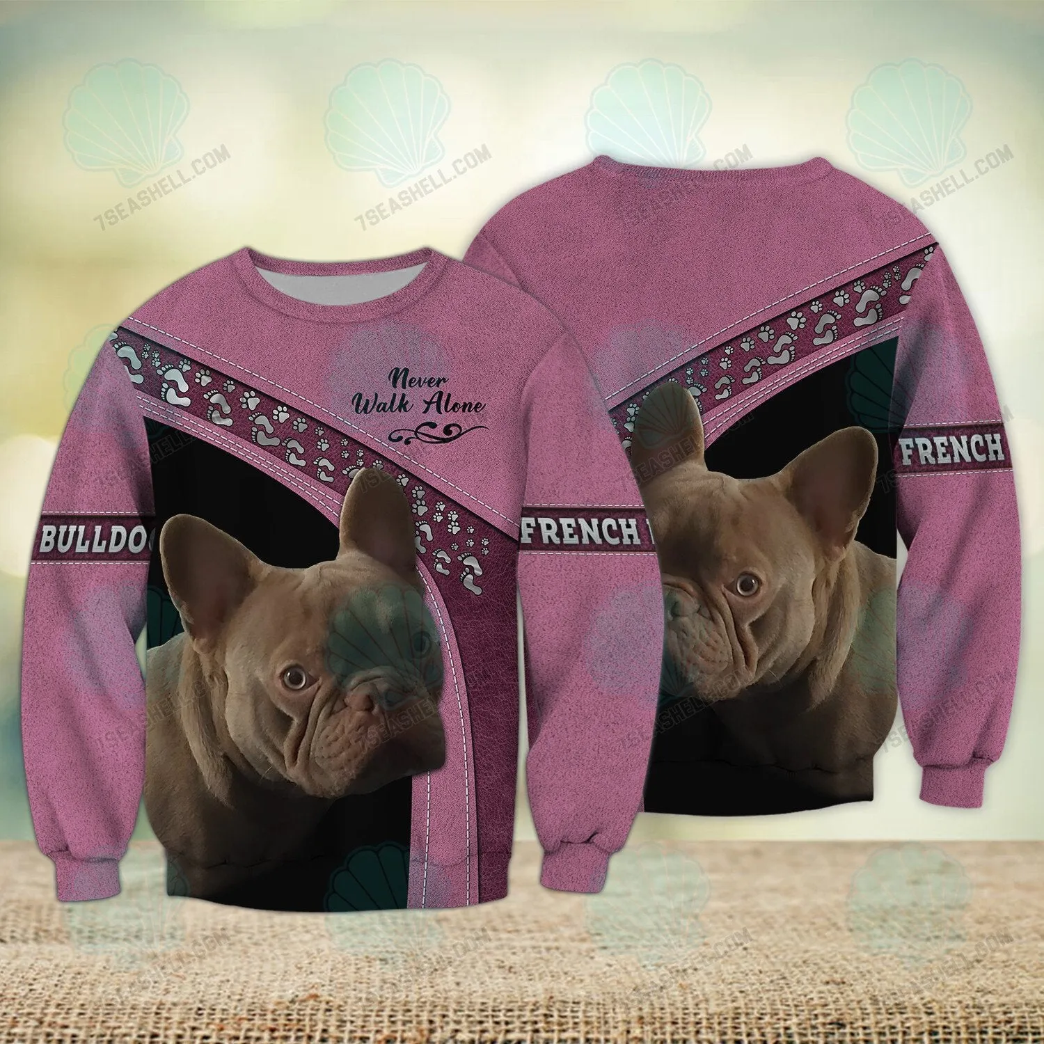 French Bulldog Pink Love Never Walk Alone 3D Full Print Shirts, Christmas Dog Memorial Gifts for loss of Dog