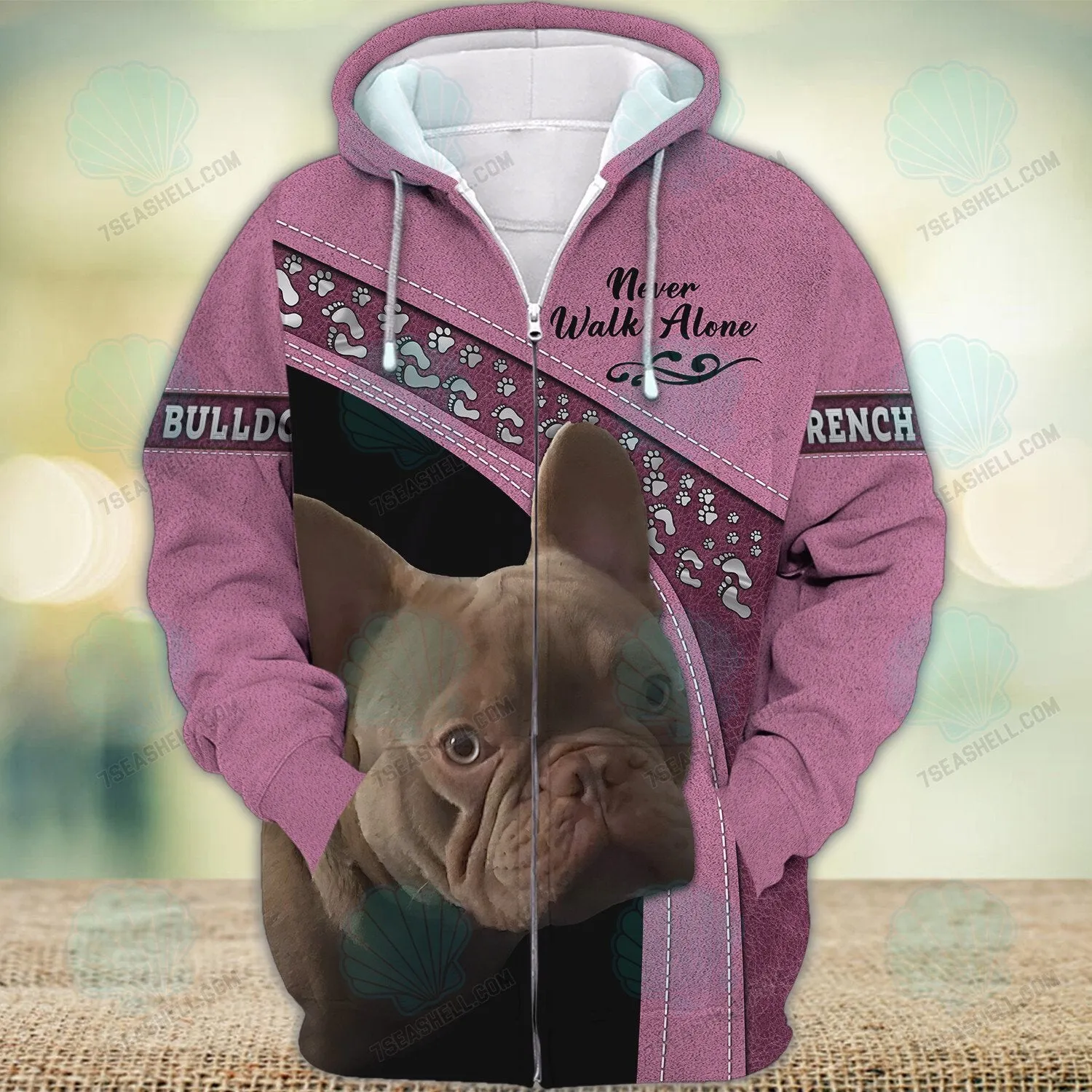 French Bulldog Pink Love Never Walk Alone 3D Full Print Shirts, Christmas Dog Memorial Gifts for loss of Dog