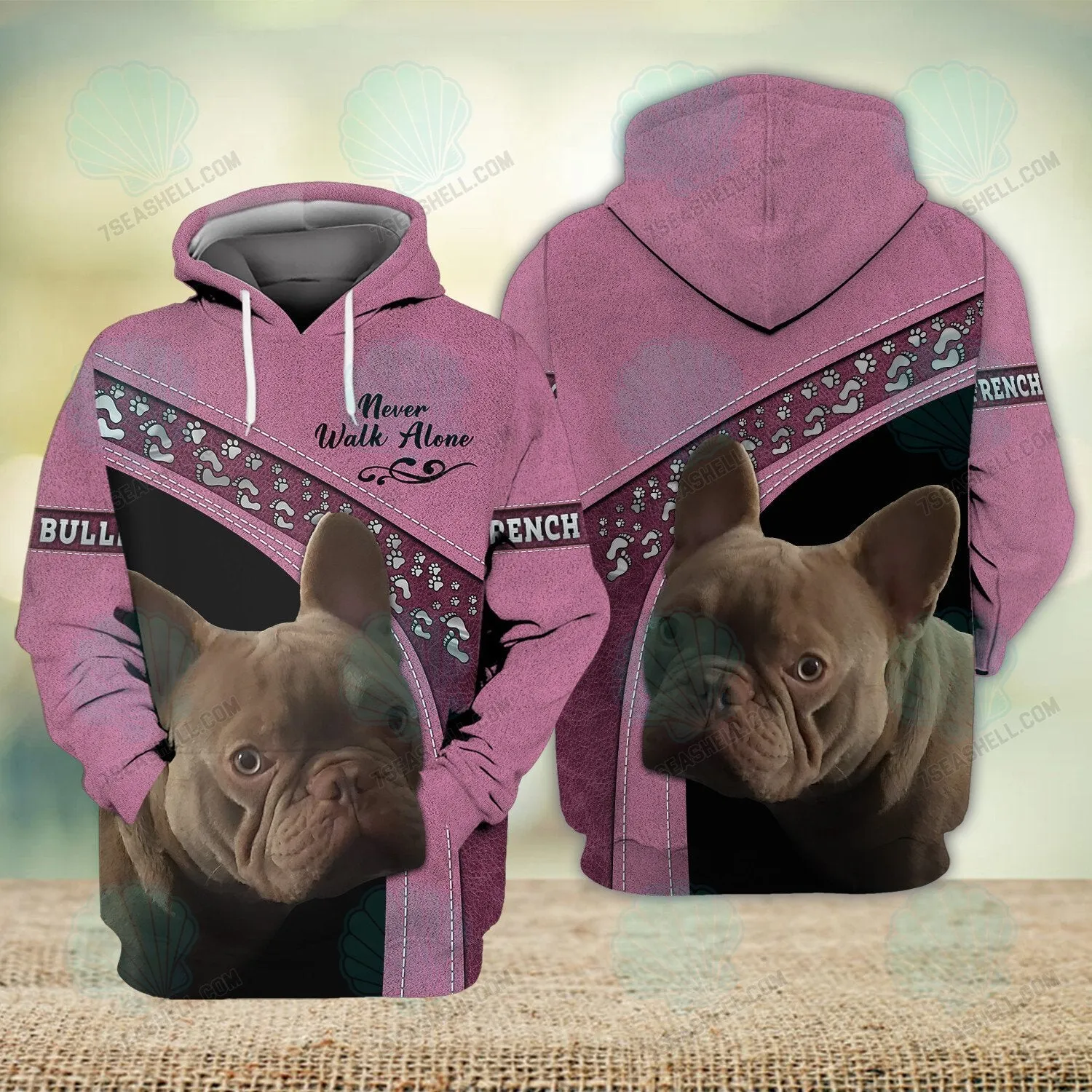 French Bulldog Pink Love Never Walk Alone 3D Full Print Shirts, Christmas Dog Memorial Gifts for loss of Dog