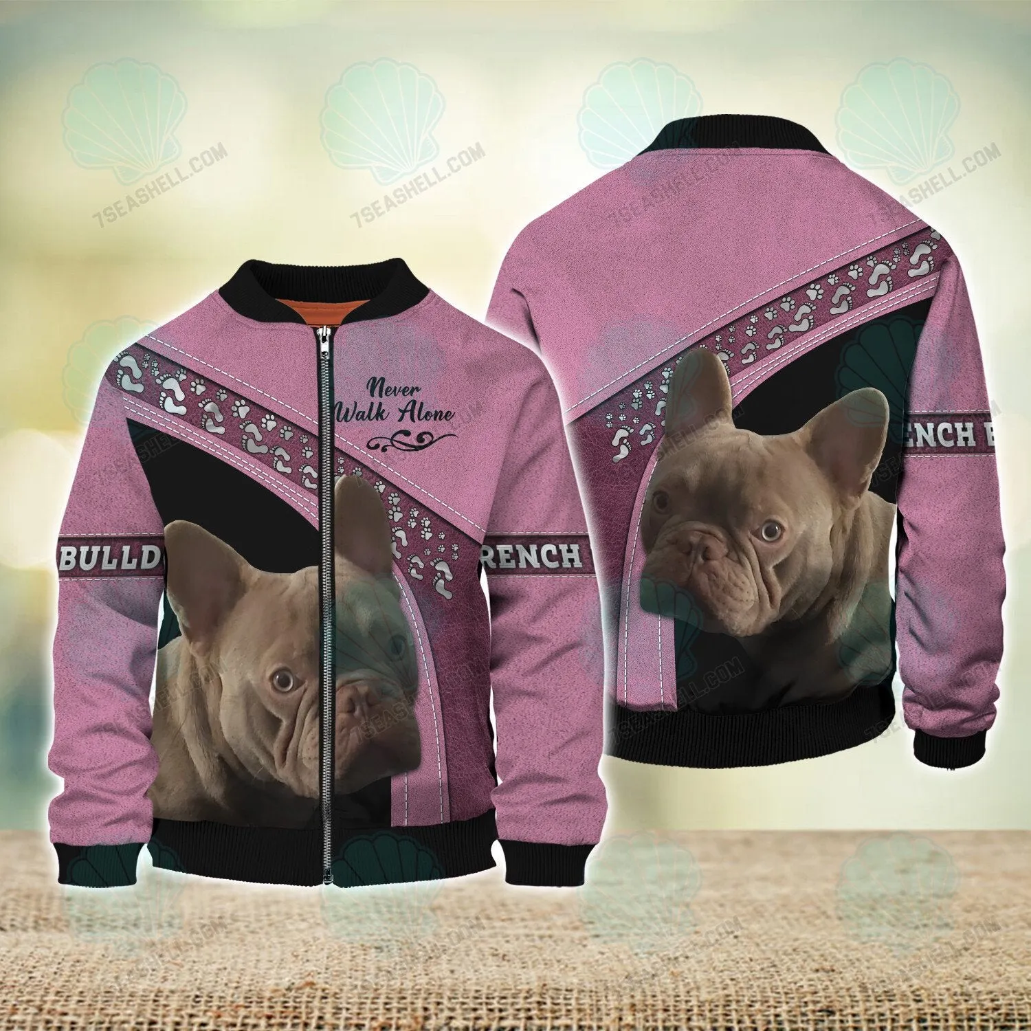 French Bulldog Pink Love Never Walk Alone 3D Full Print Shirts, Christmas Dog Memorial Gifts for loss of Dog