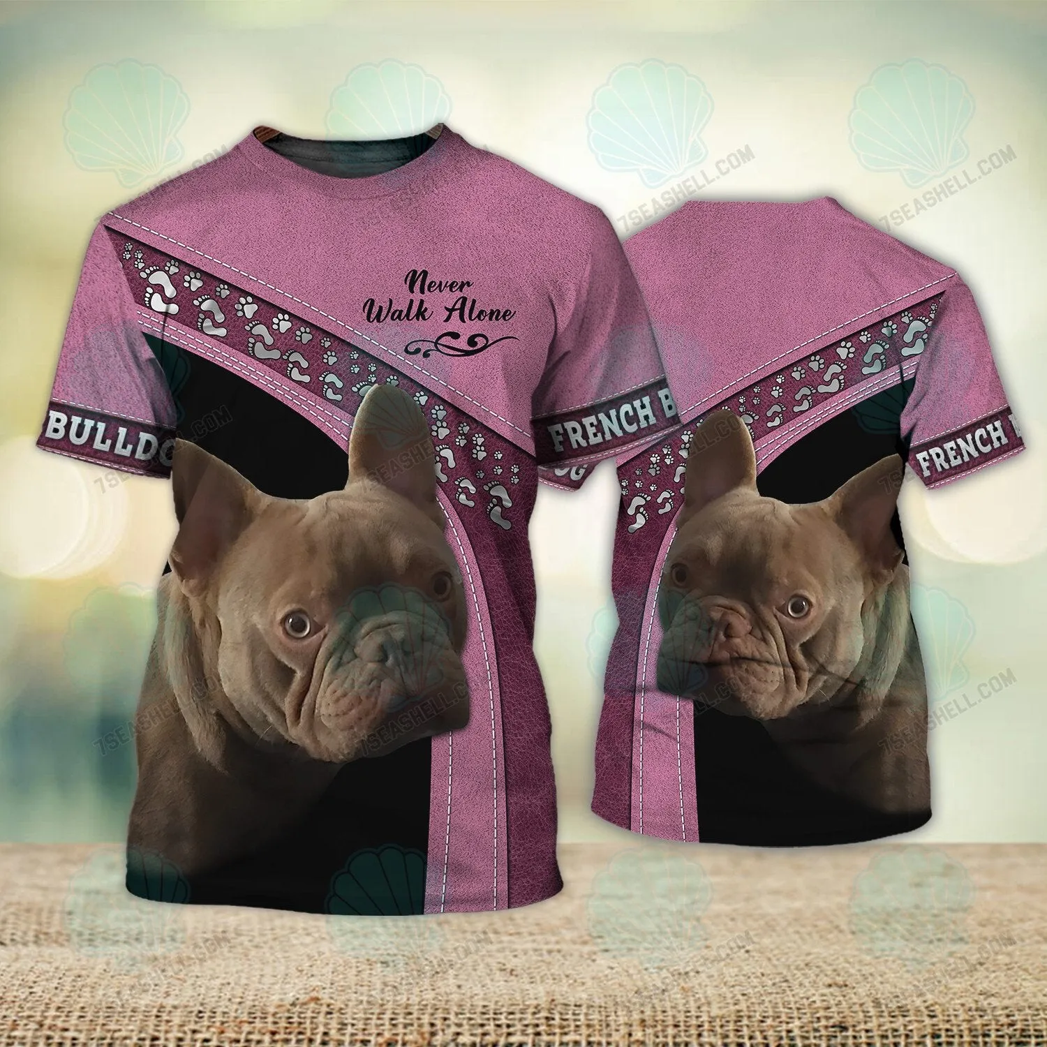 French Bulldog Pink Love Never Walk Alone 3D Full Print Shirts, Christmas Dog Memorial Gifts for loss of Dog