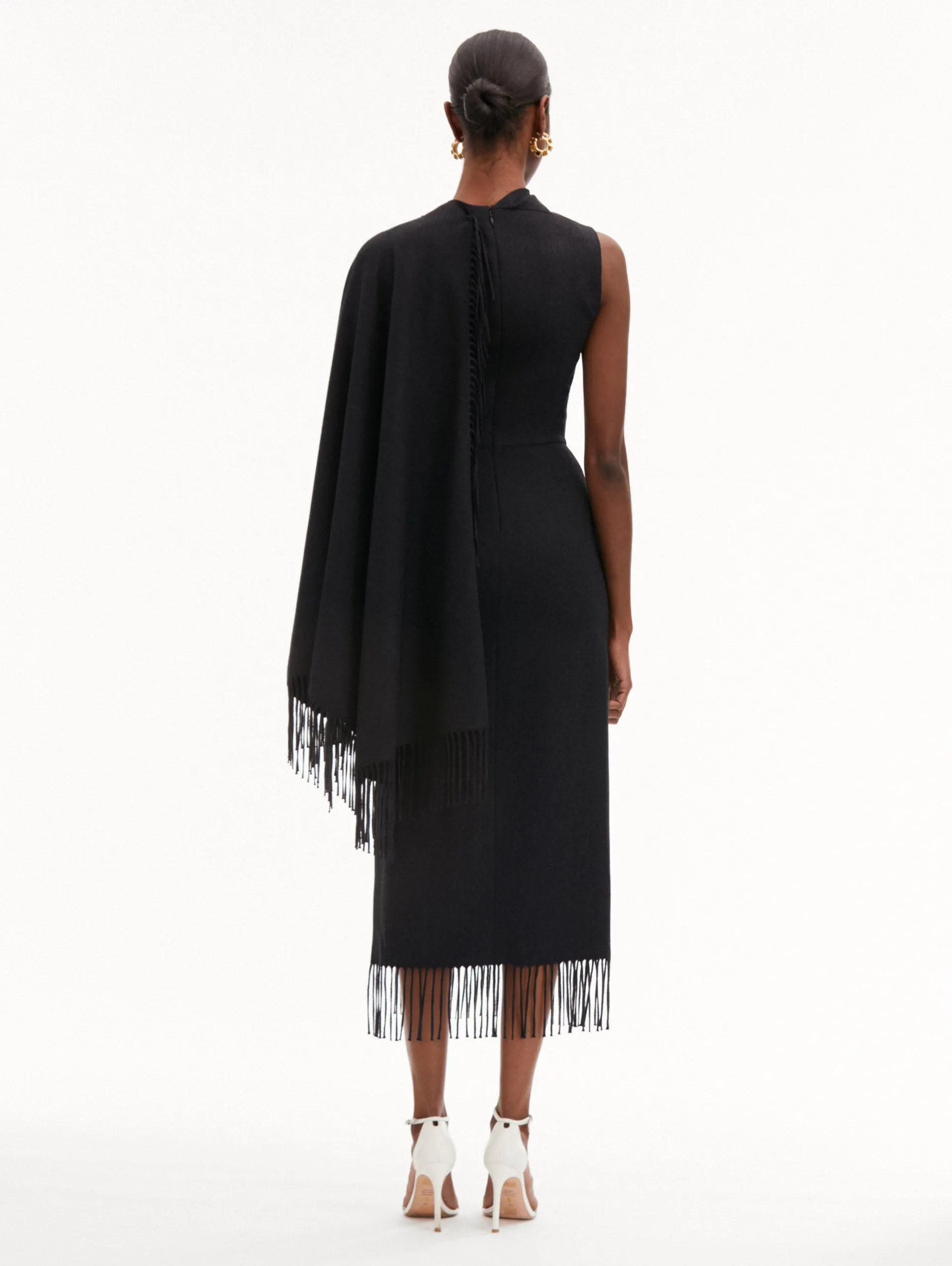 Fringed Cape Midi Dress