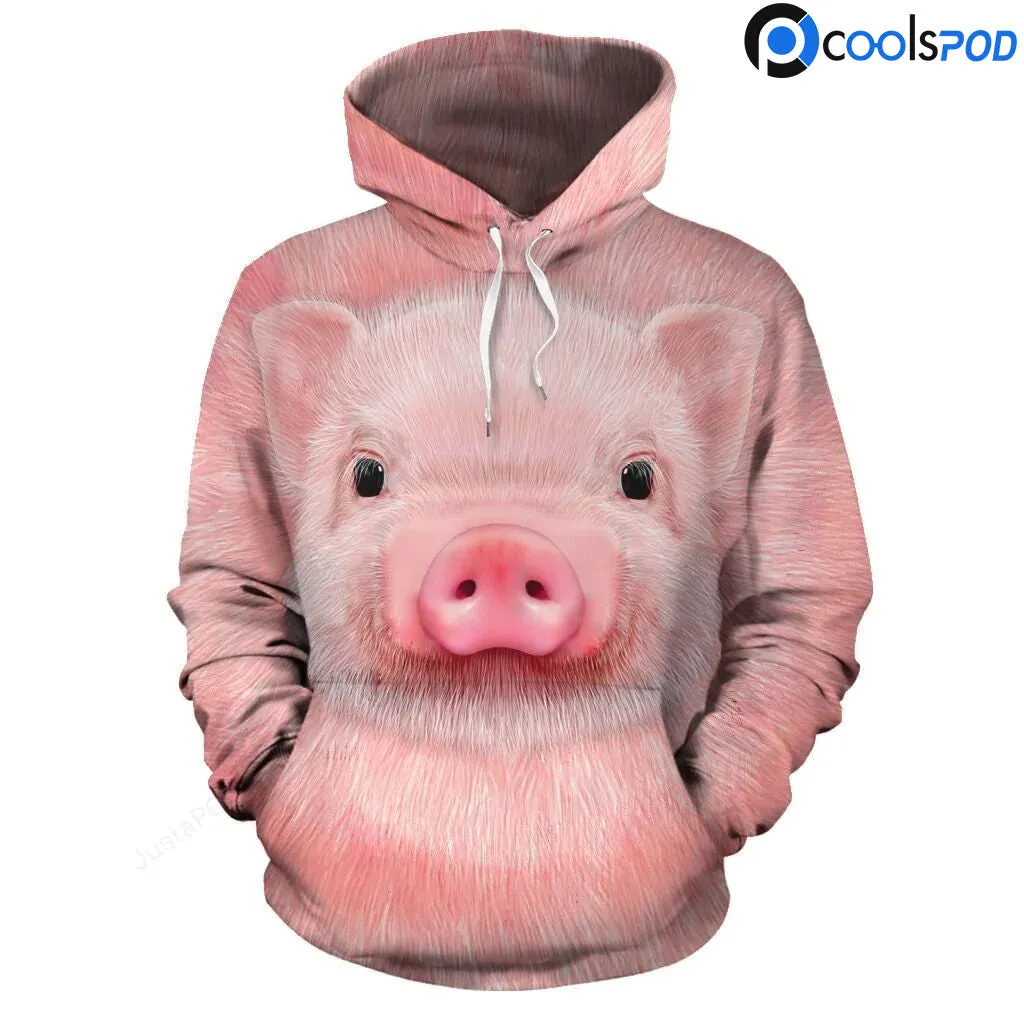 Funny Pig Hoodie Women, Cute Pig 3D Print On Hoodie, Pig Apparel Gift For Pig Lover