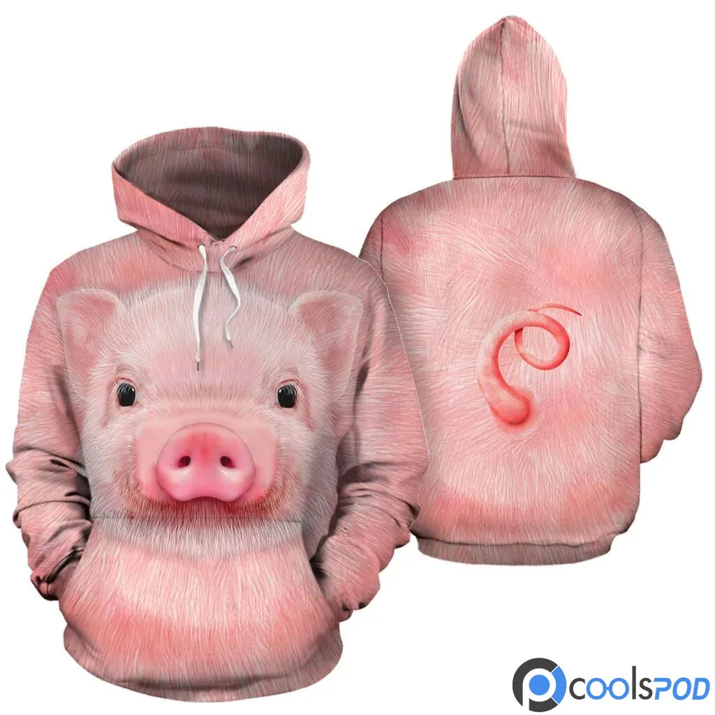 Funny Pig Hoodie Women, Cute Pig 3D Print On Hoodie, Pig Apparel Gift For Pig Lover