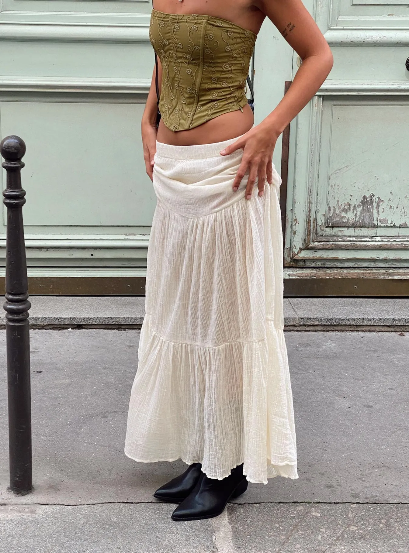 Gilchrist Low Rise Maxi Skirt Ivory Low impact