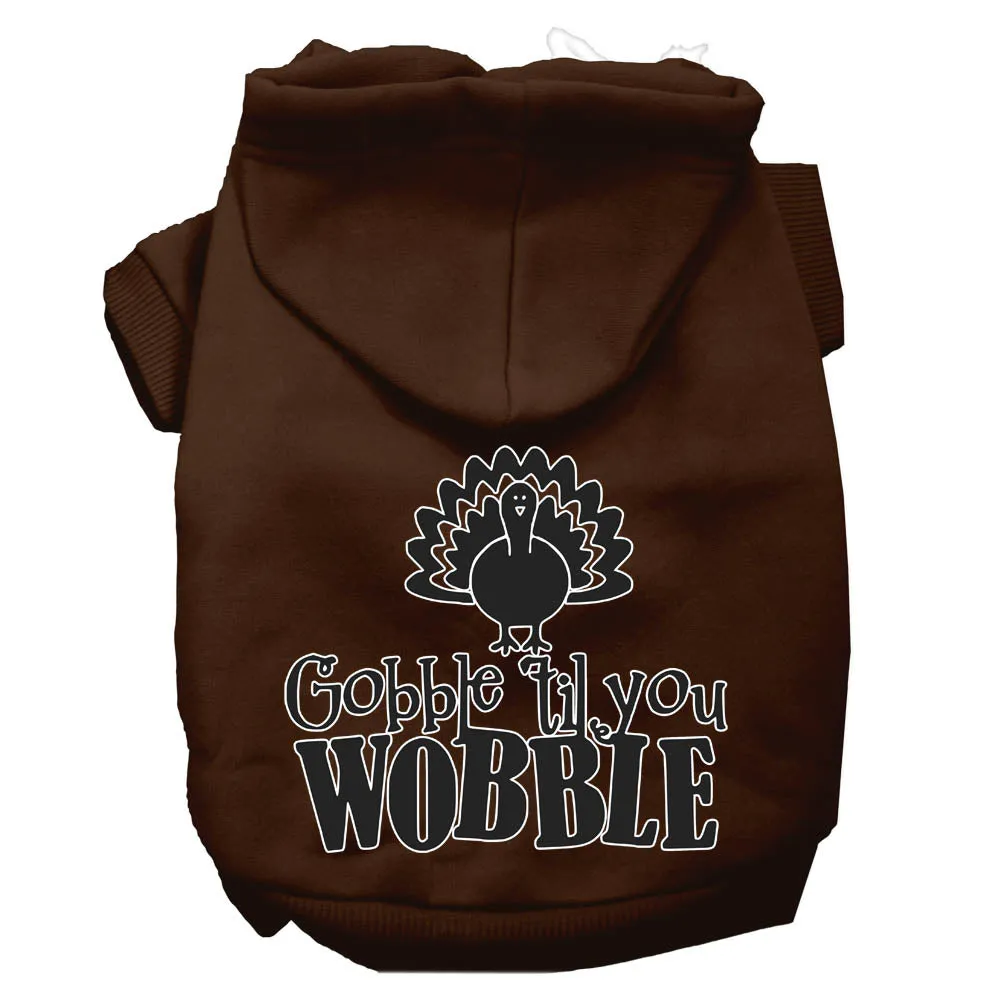 Gobble Til You Wobble Screen Print Dog Hoodie Brown Xxl