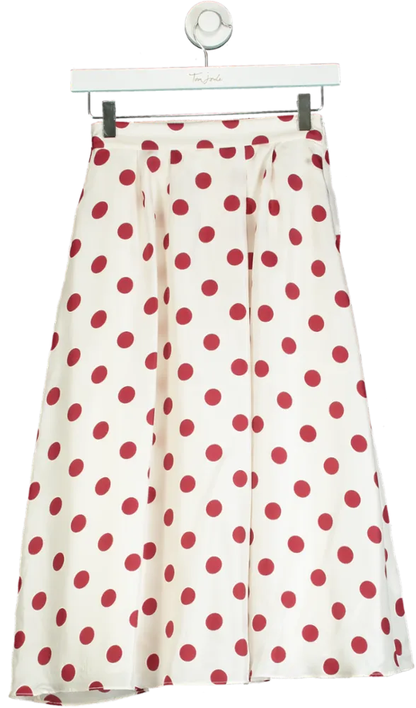 Goelia White and Red Polka Dot Silk Skirt XXS