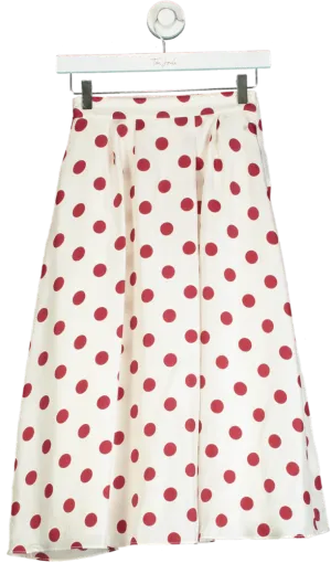 Goelia White and Red Polka Dot Silk Skirt XXS