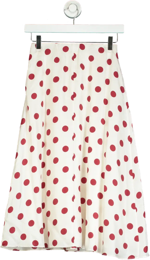 Goelia White and Red Polka Dot Silk Skirt XXS