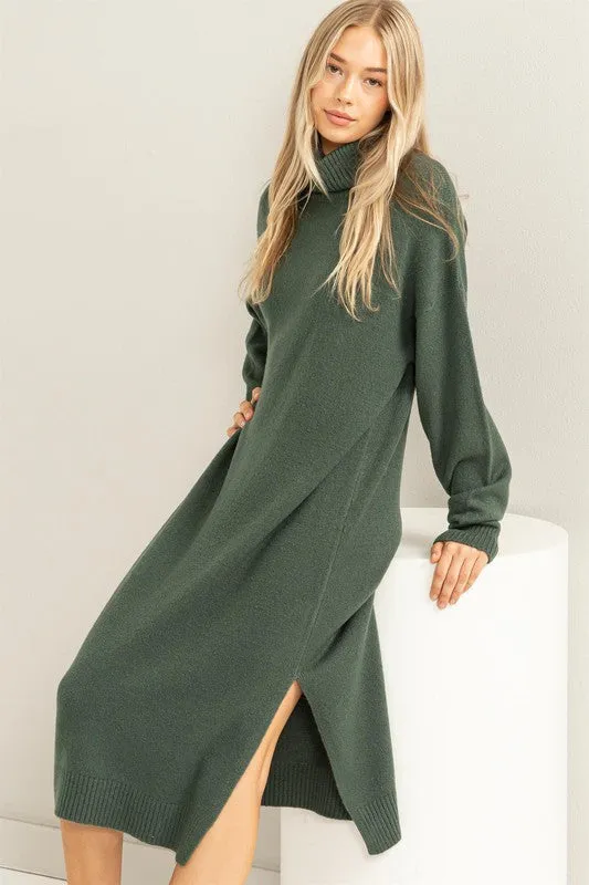 Gray Green Too Cute Turtleneck Sweater Midi Dress