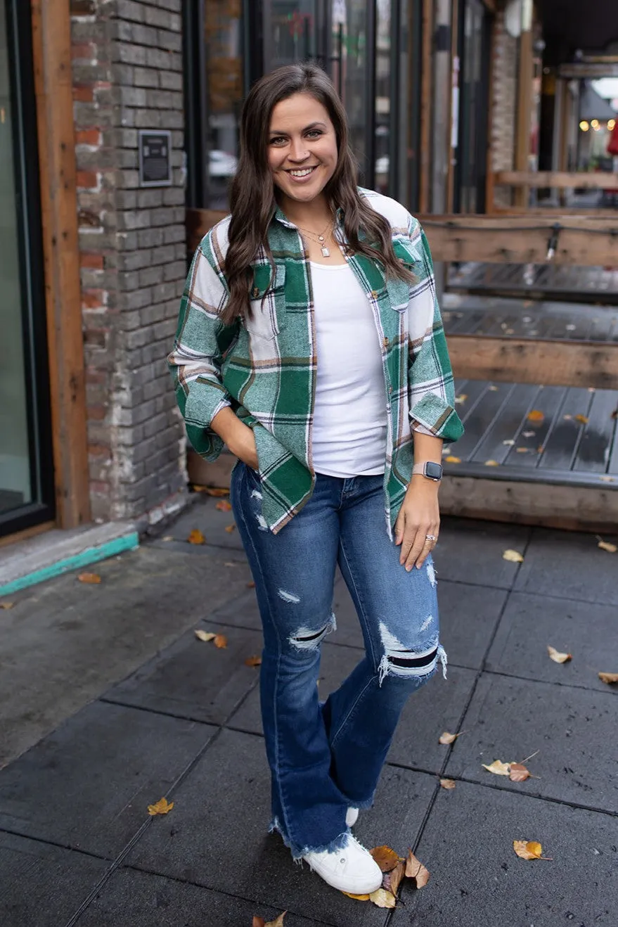 Green Plaid Flannel Shacket (SM-XL)