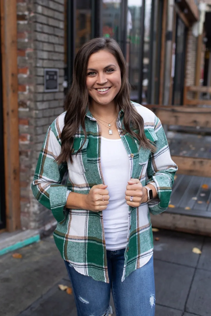 Green Plaid Flannel Shacket (SM-XL)