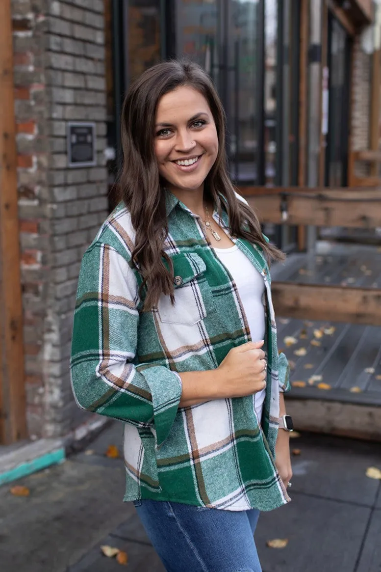 Green Plaid Flannel Shacket (SM-XL)