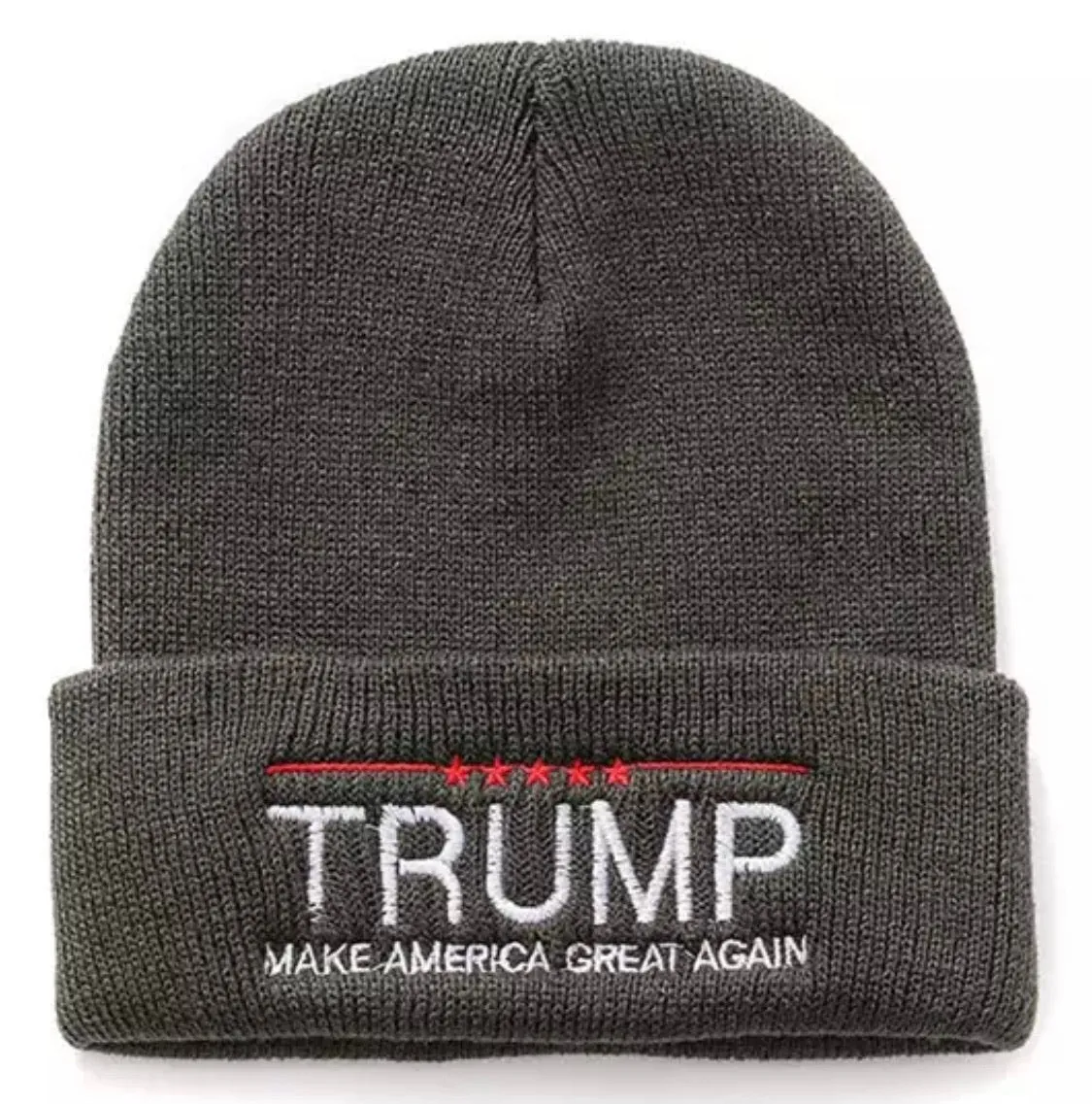 Hats { Trump } Make America Great Again. Embroidered. 4 colors. Black, red, dark gray, light gray. Knit unisex beanie.