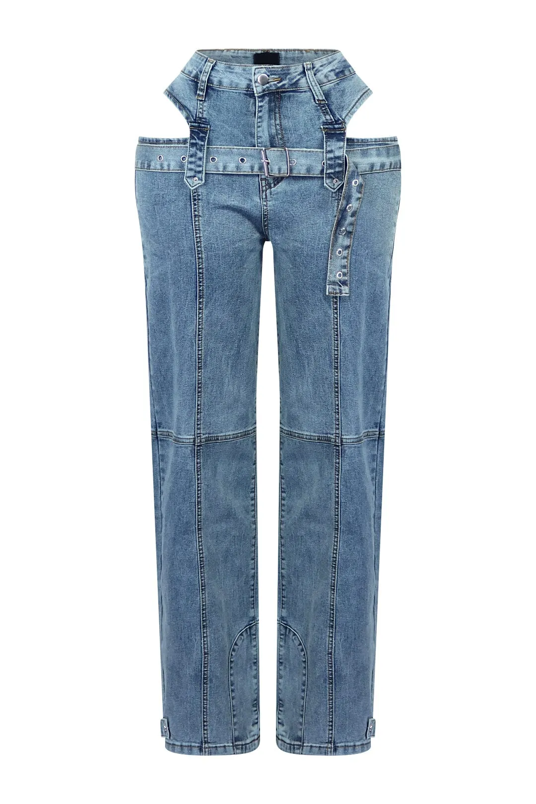 Hayden Washed Denim Cut Out With Belt Jeans