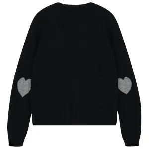 Heart Patch Cashmere Crew in Black and Mid Grey