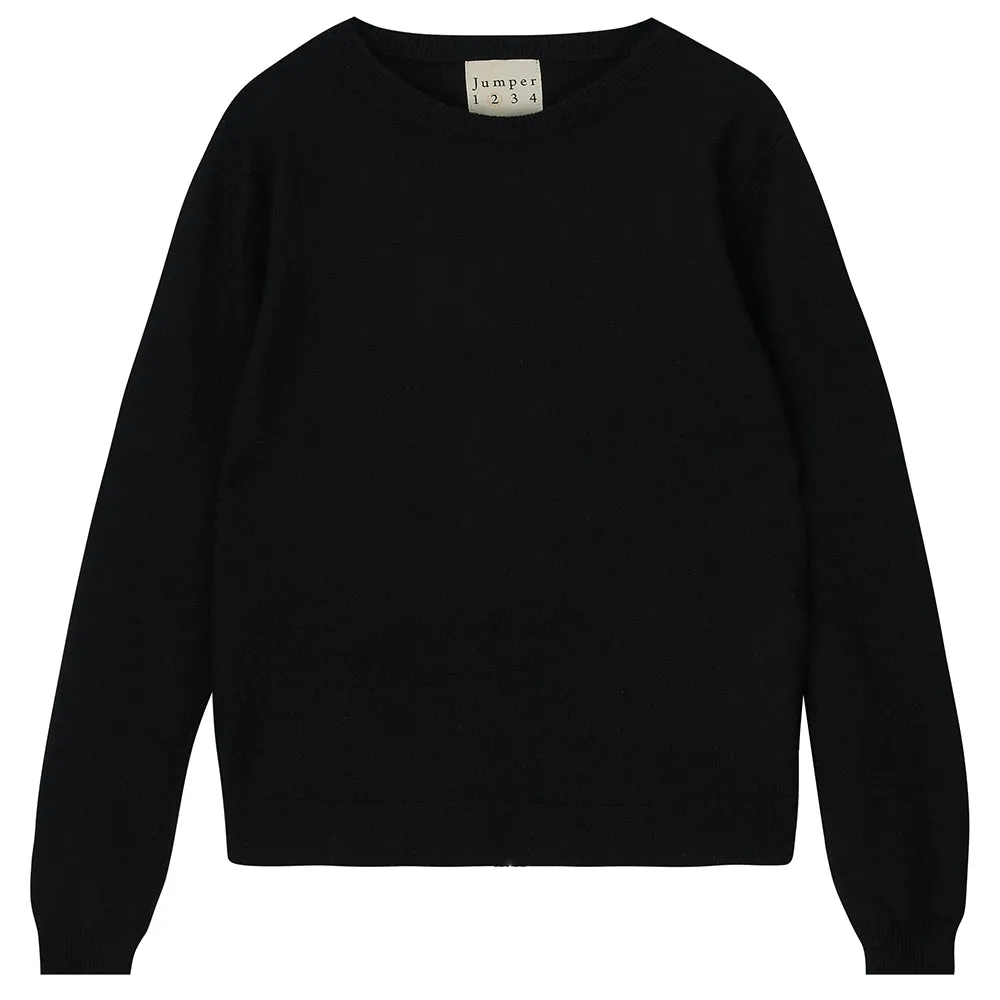 Heart Patch Cashmere Crew in Black and Mid Grey