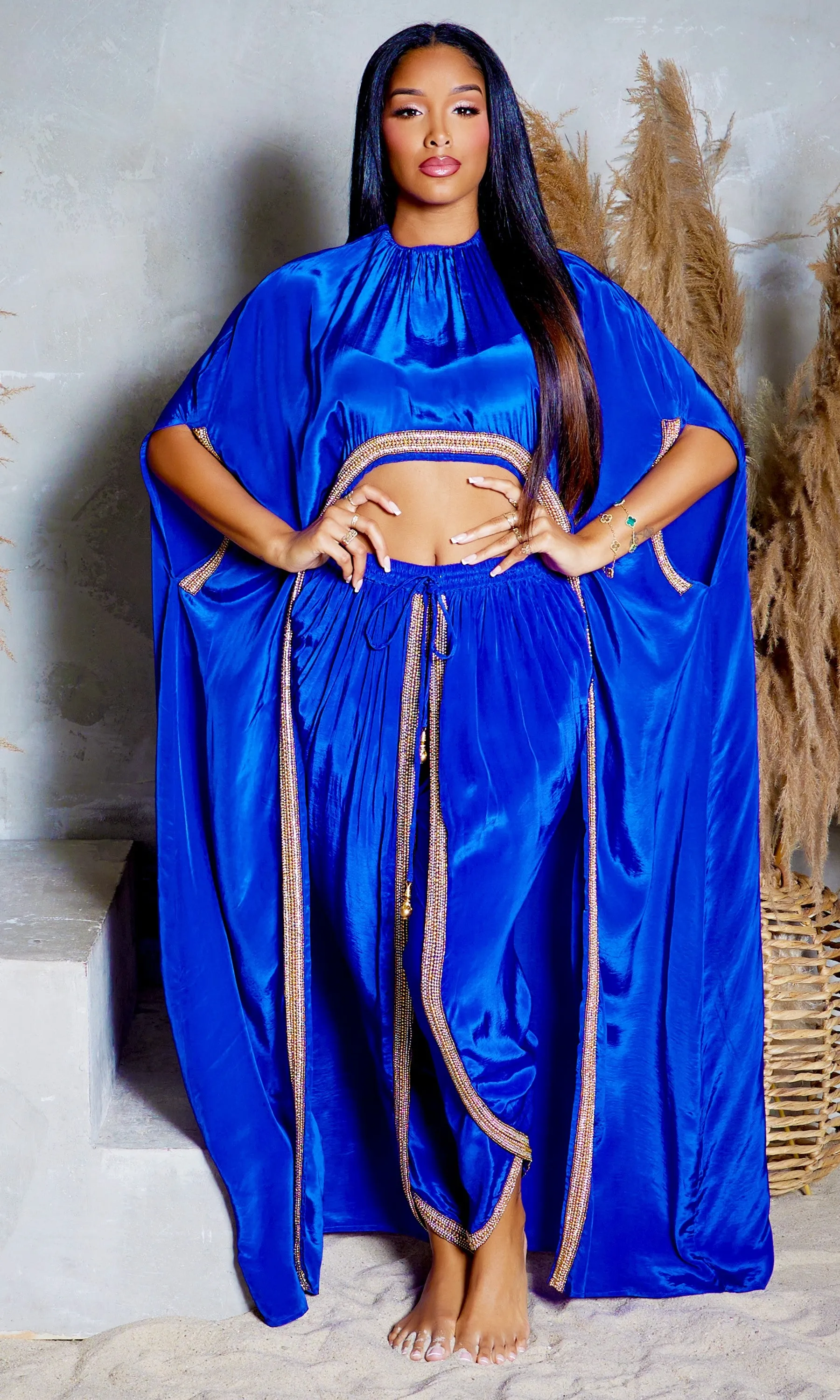 Hera | Cape Pants Set - Royal Blue