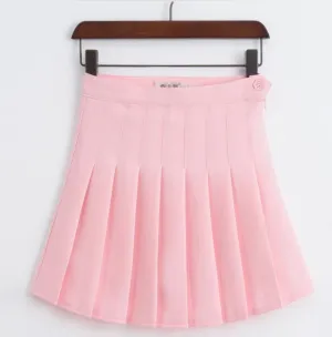 High Waist Solid Pleated Mini Skirts