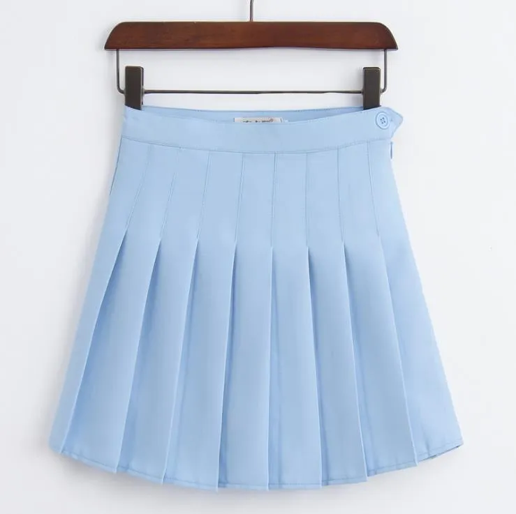 High Waist Solid Pleated Mini Skirts