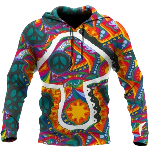 Hippie Organic Hoodie, 3D Full Print Hippie Hoodies