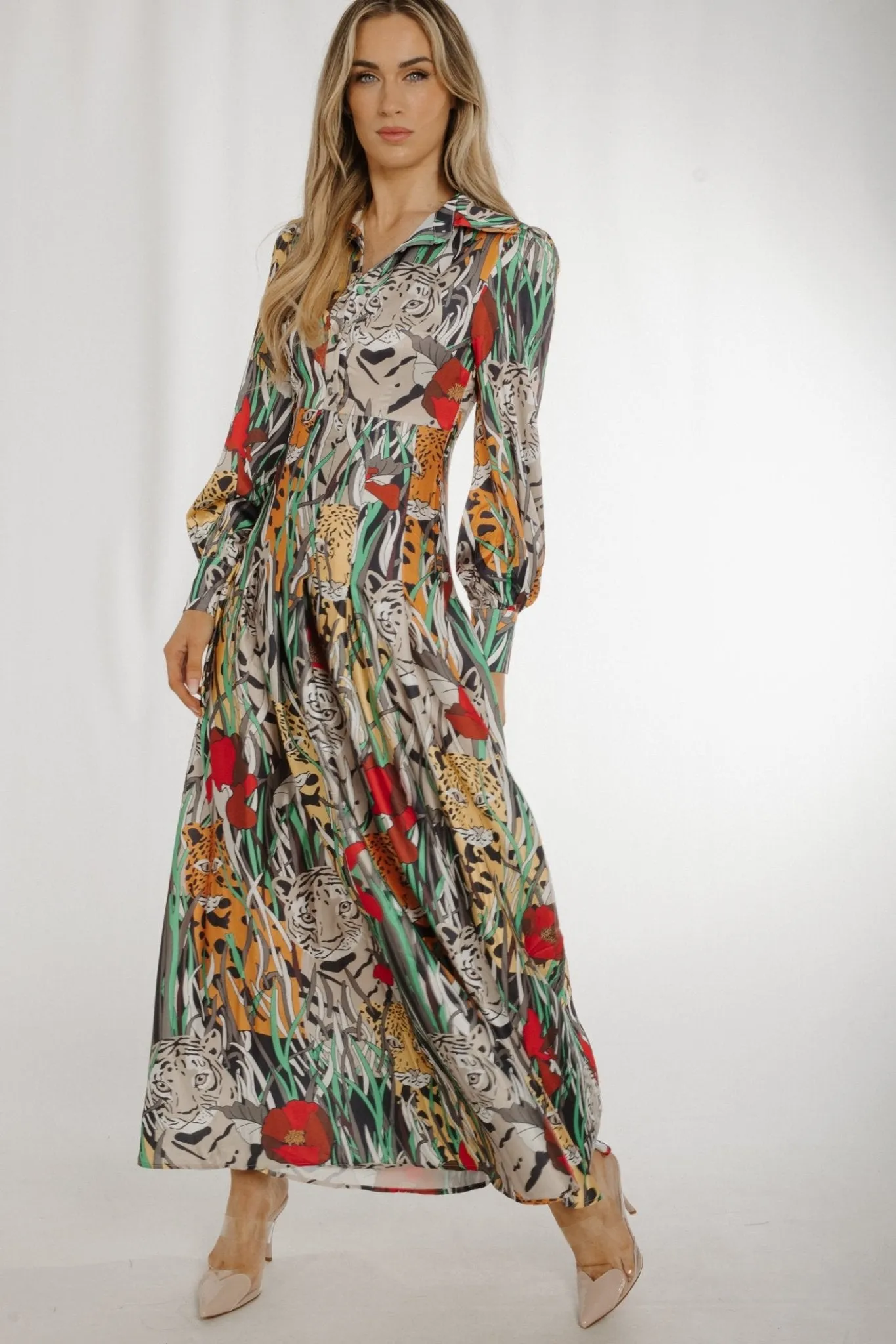 Holly Tiger Print Maxi Dress In Multi