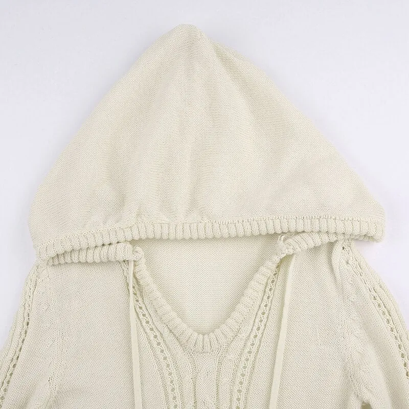 Hooded Knitted Sweater Hairball Mini Dress