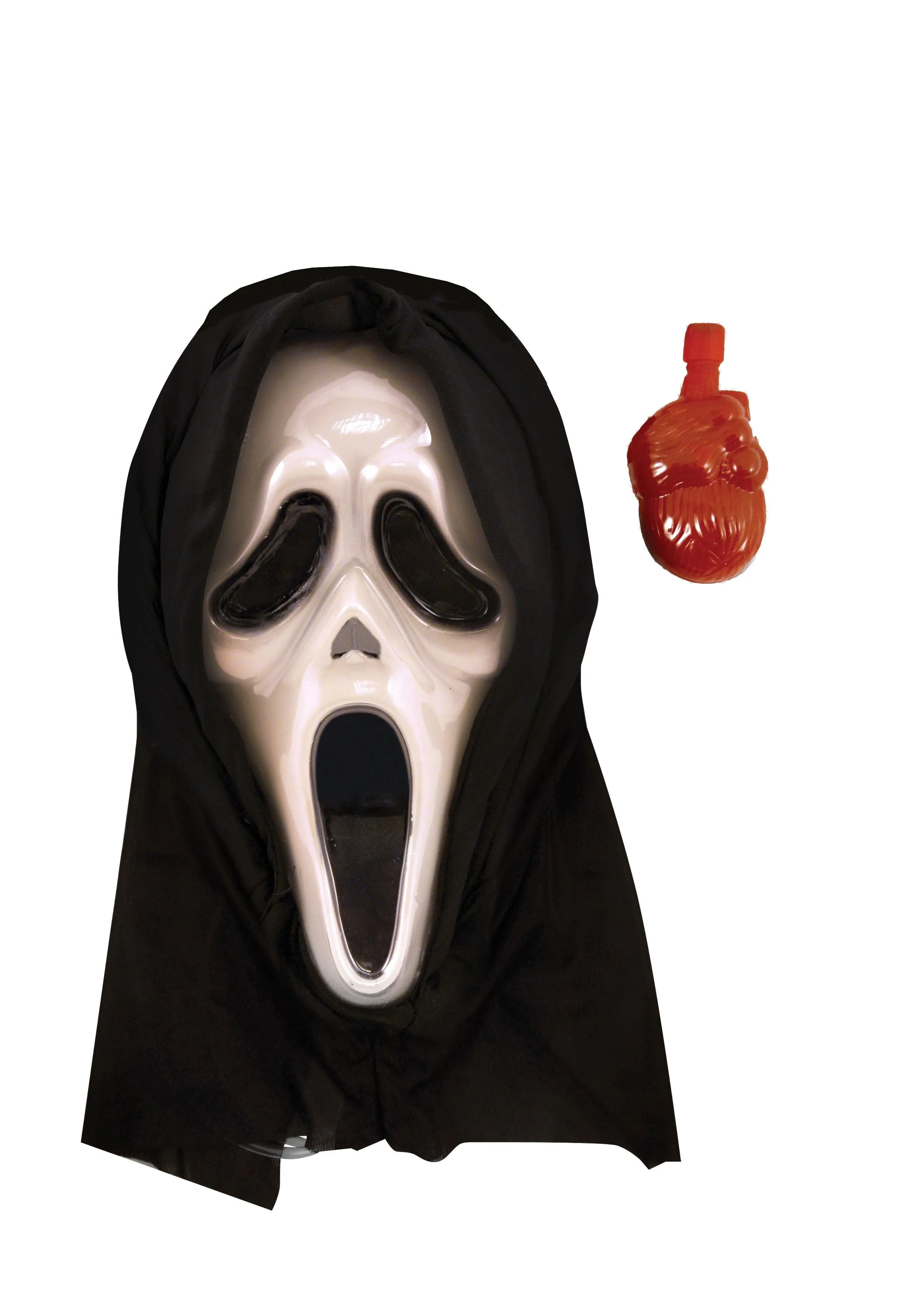 Horror Costume Set: Long Black Cape with Hood, Bleeding Scream Mask, and Fake Bloody Axe