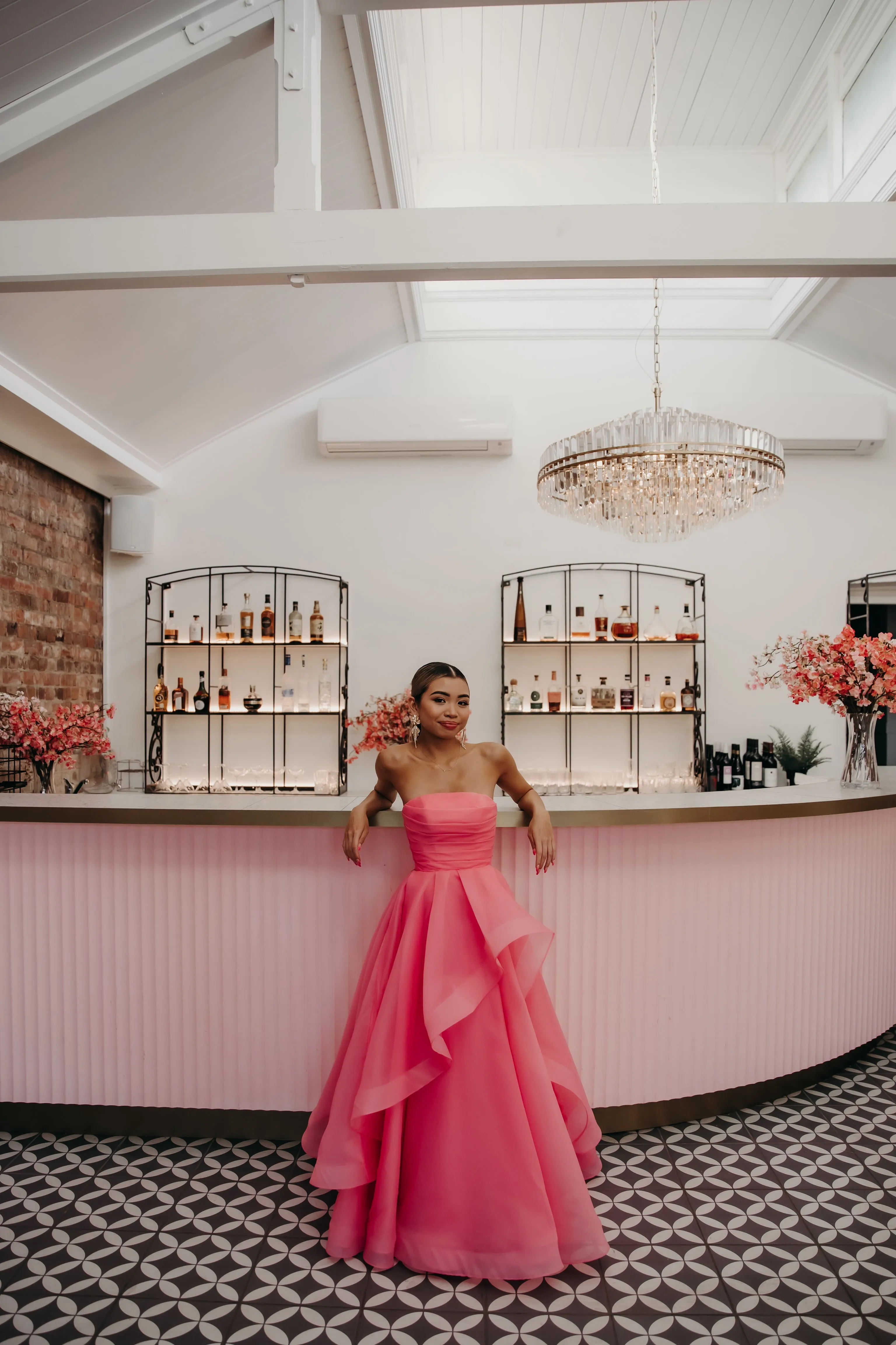 Hot Pink Organza ruffled dress with lace up back