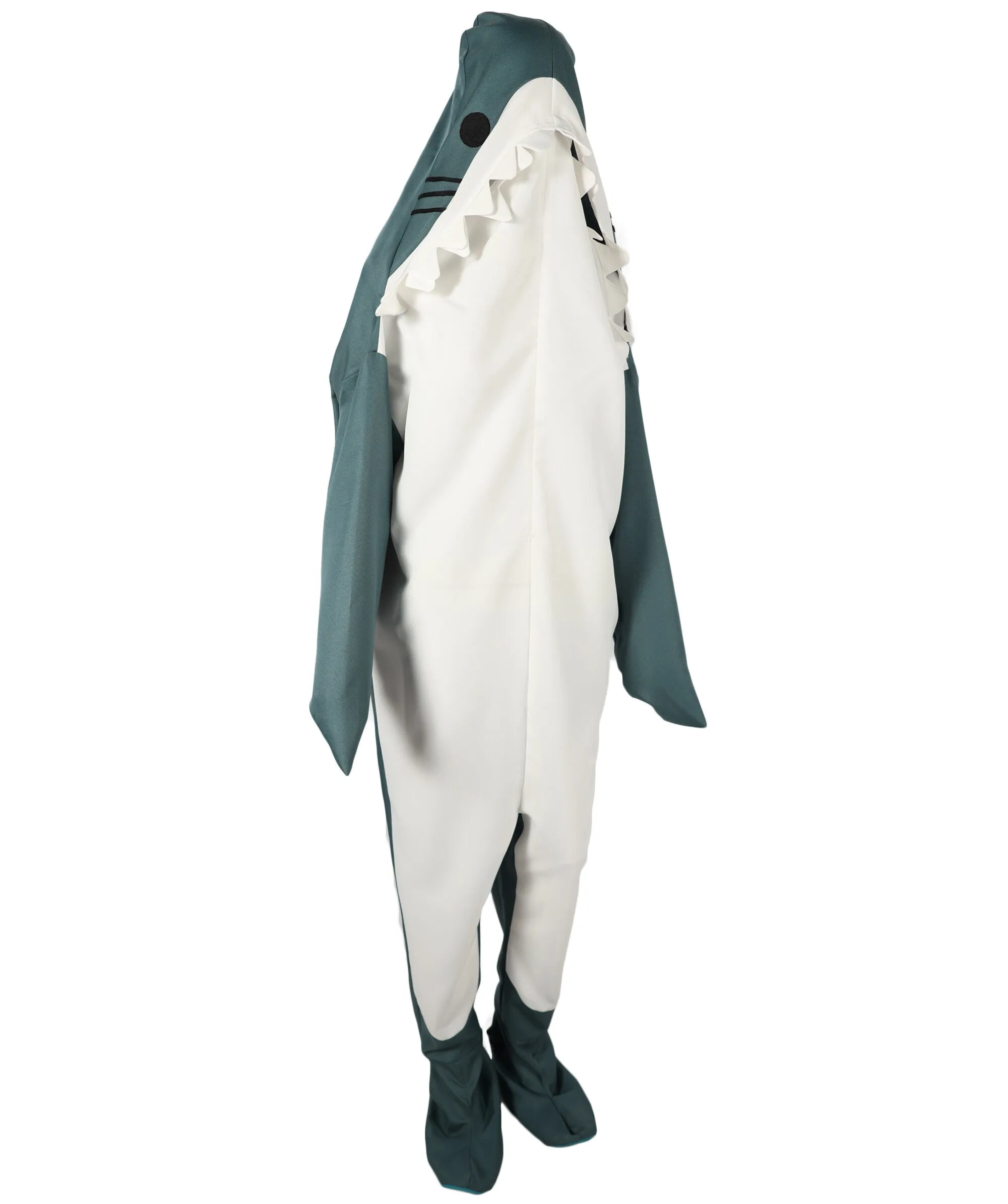 HPO Adult White and Blue Shark Blanket Hoodie Onesie I Perfect for Halloween I Flame-retardant Synthetic Fabric