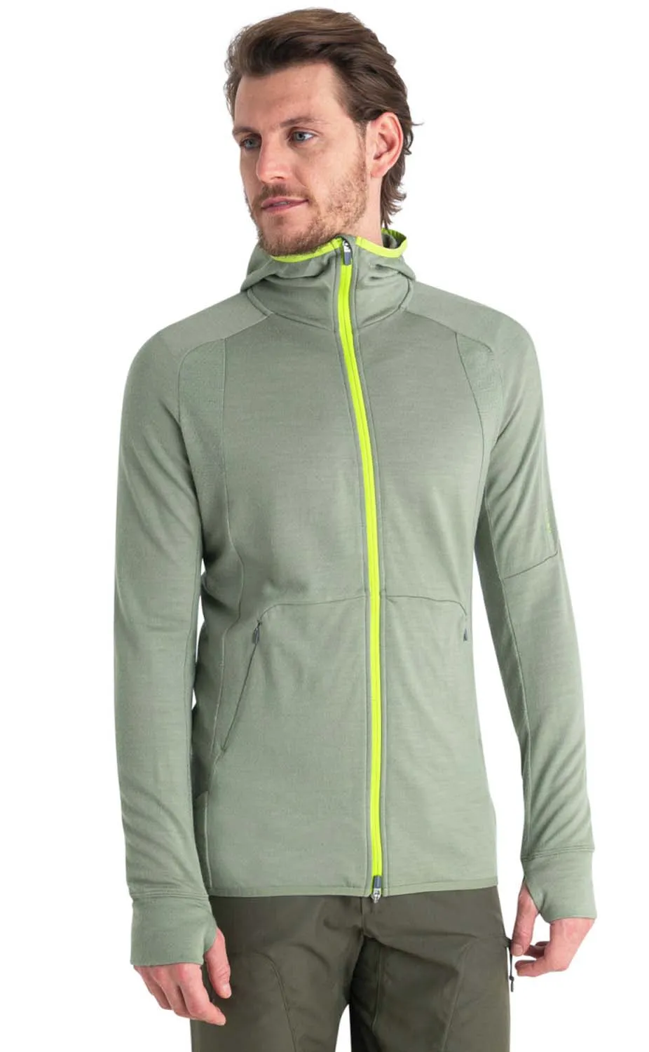 Icebreaker Men&#x27;s Zoneknit Long Sleeve Zip Hoodie Lichen/Hyper | Buy Icebreaker Men&#x27;s Zoneknit Long Sleeve Zip Hoodie Lichen/Hyper here | Outnorth