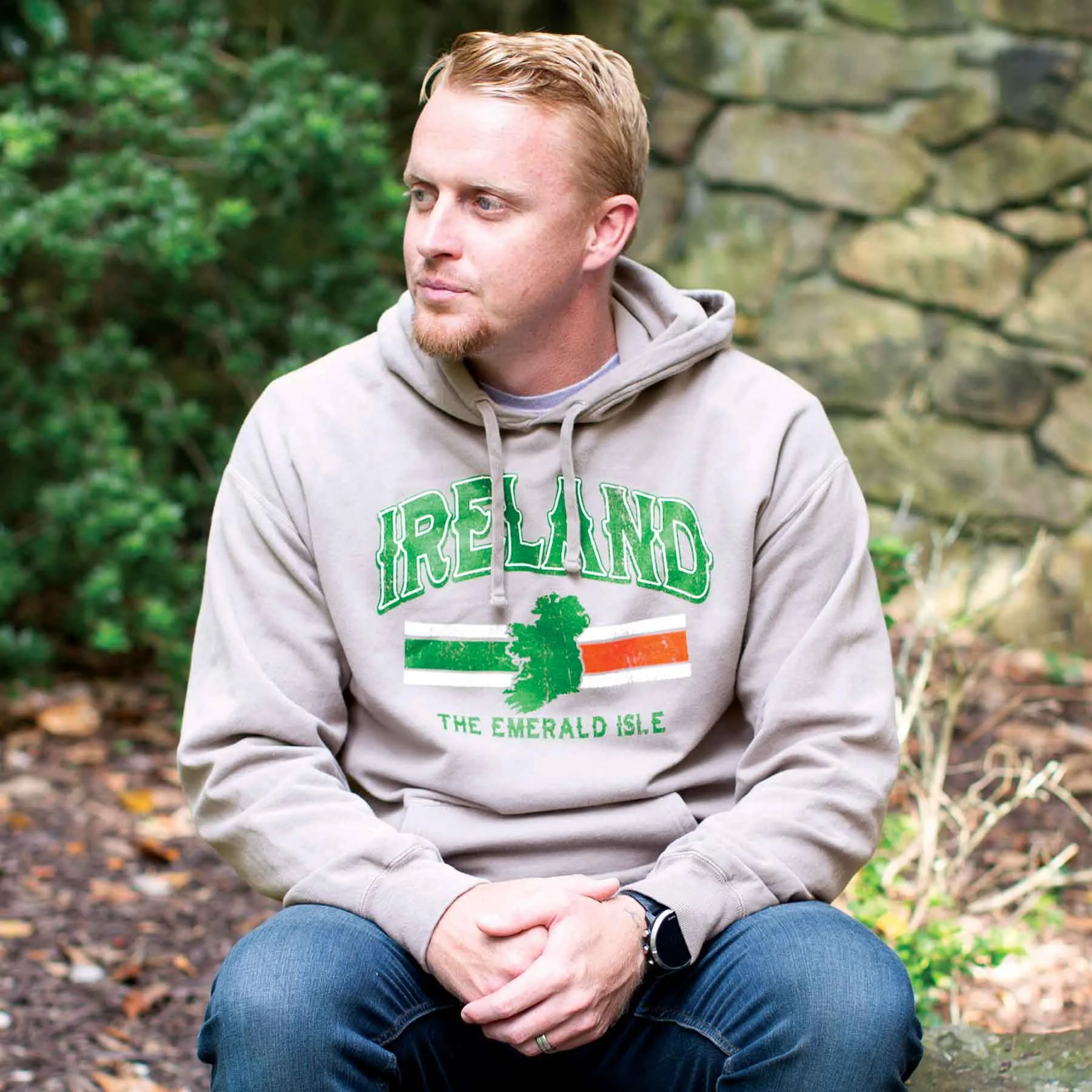 Ireland Hoodie with Ireland Flag Colors- Grey