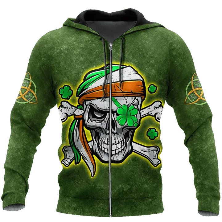 Irish Skull Shamrock St Patrick Day Unisex Shirts Hoodie 3D All Over Printed