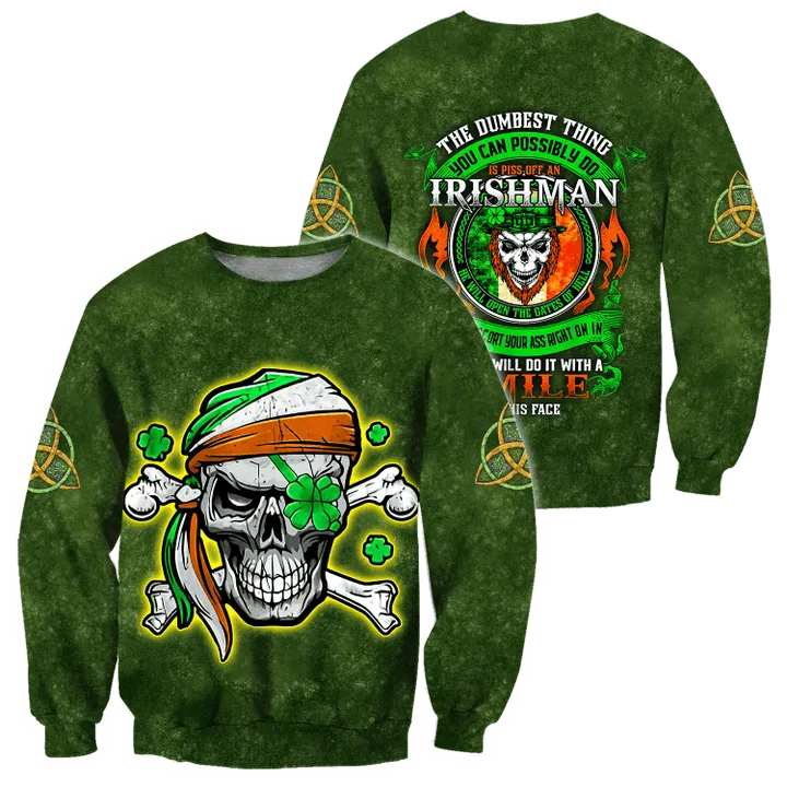 Irish Skull Shamrock St Patrick Day Unisex Shirts Hoodie 3D All Over Printed