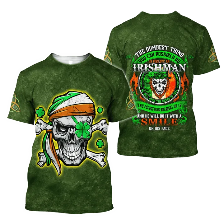 Irish Skull Shamrock St Patrick Day Unisex Shirts Hoodie 3D All Over Printed