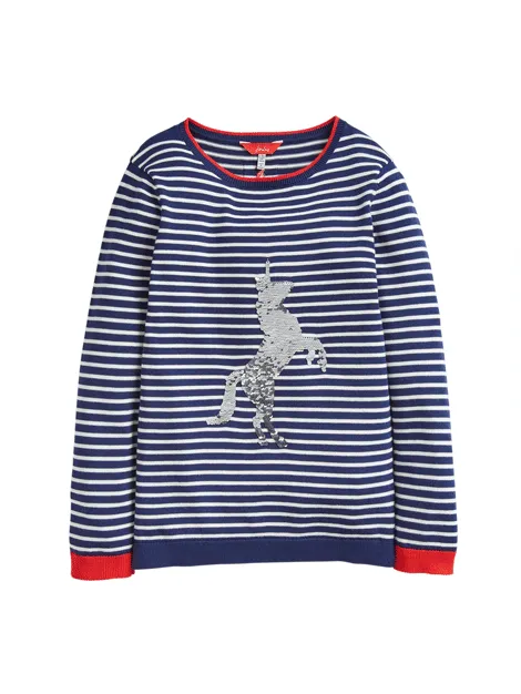 Joules Miranda Navy Stripe Sequin Horse Jumper