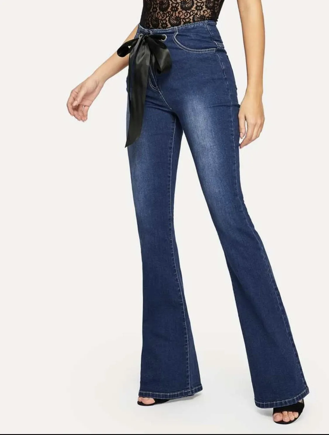 Juliet Lace Tie Flare Leg Jeans