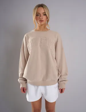 Kaiia Studio Distressed Applique Sweatshirt Stone