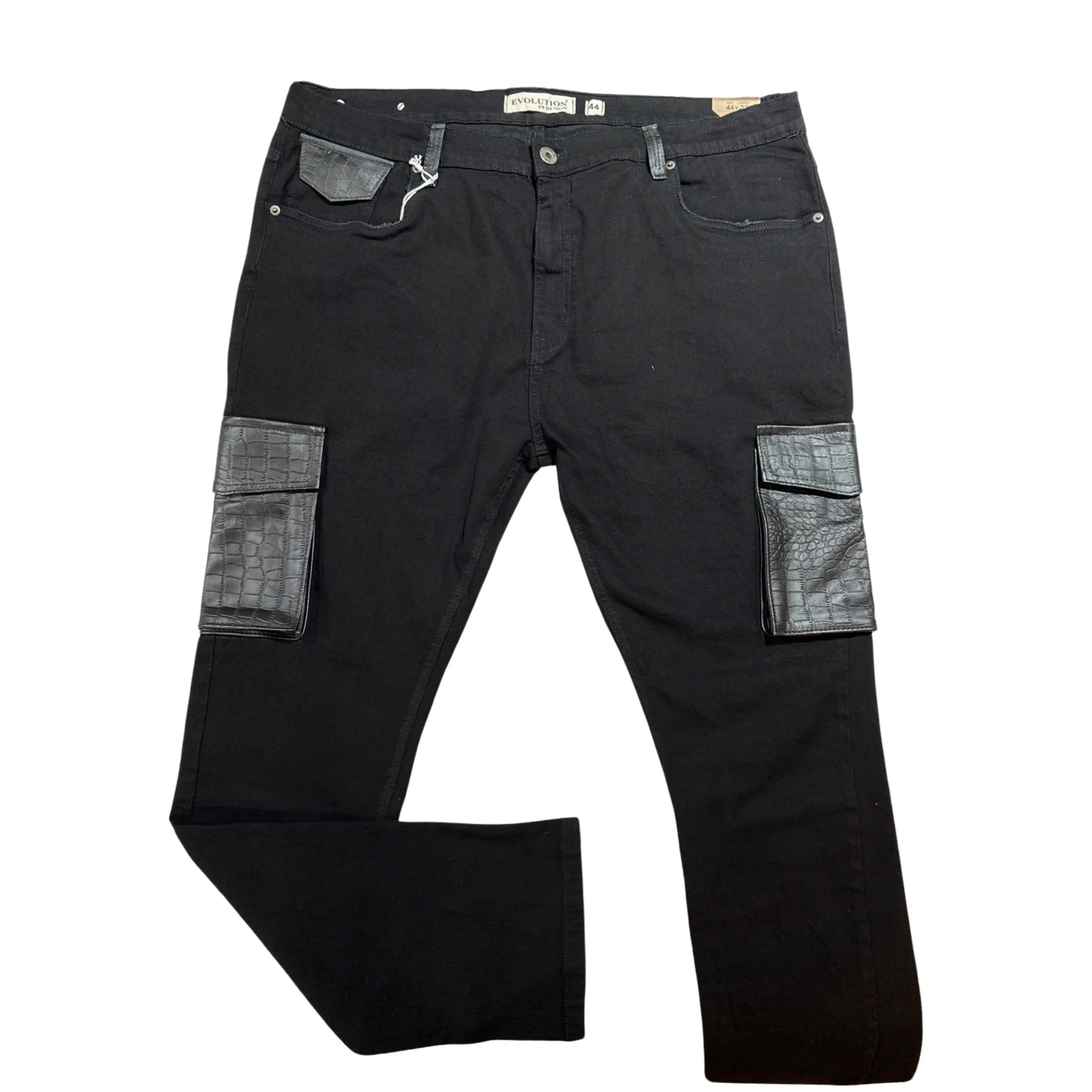 Kashani Denim Cargo Jeans w/ Black Embossed Alligator Pockets