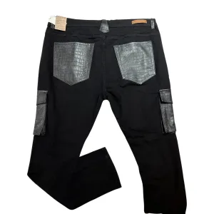 Kashani Denim Cargo Jeans w/ Black Embossed Alligator Pockets