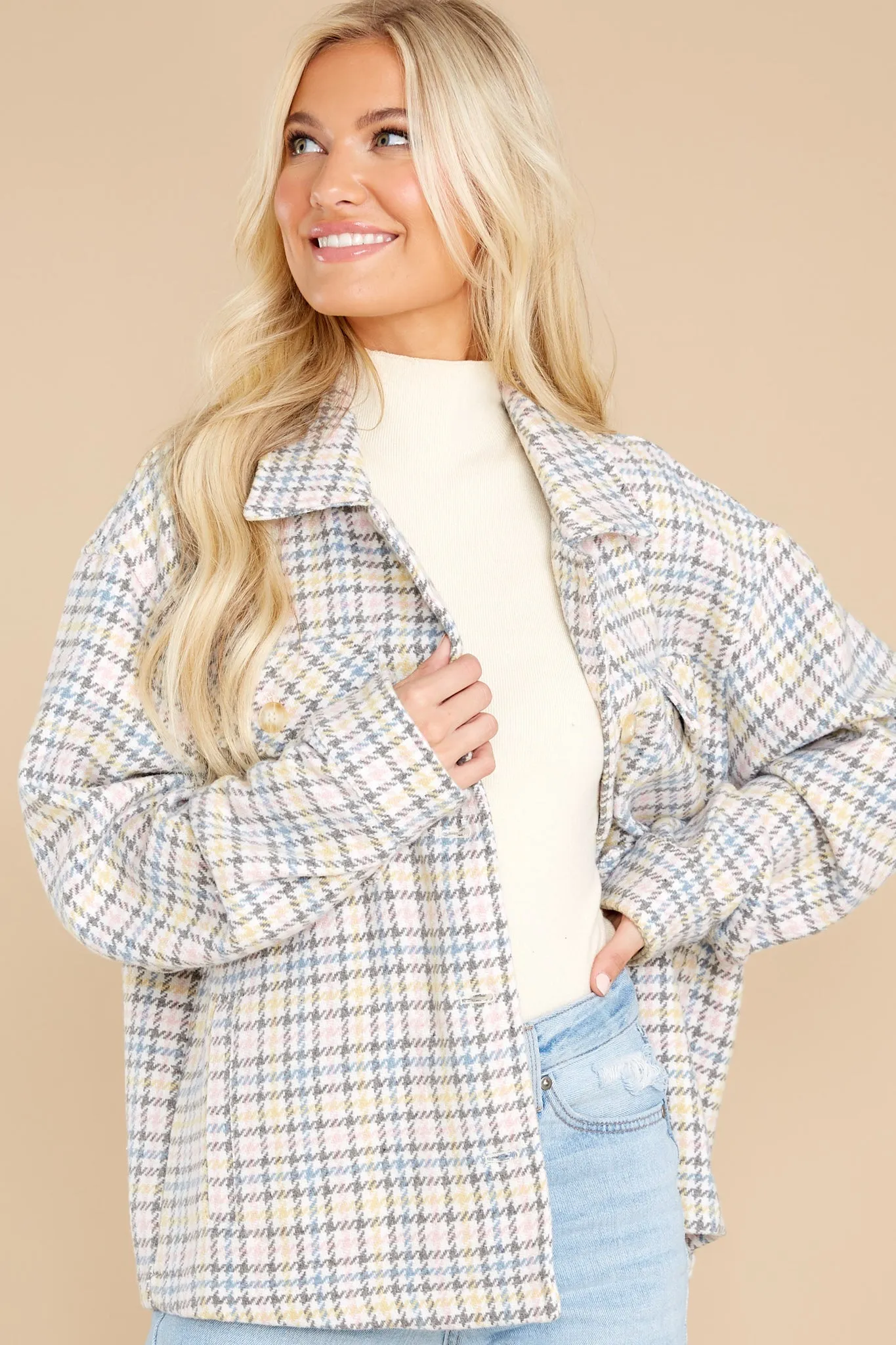 Keep Me Toasty Pink And Grey Plaid Shacket