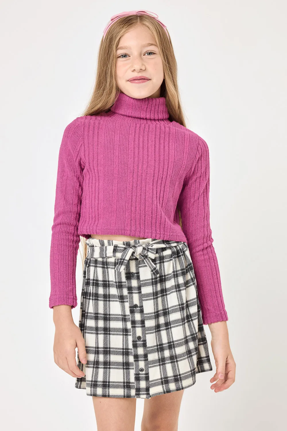 Kids Purple Turtle Neck Ribbed Sweater