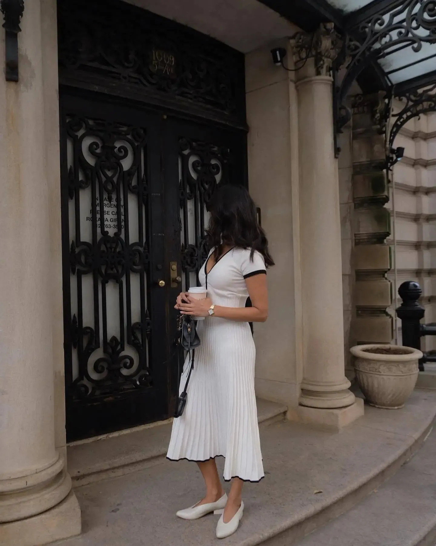 Knit Two Tone Short Sleeve Buttoned Modern Top And Pleated Midi Skirt Set