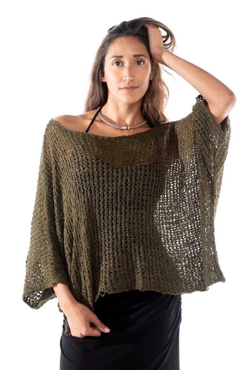 Knitted Square Design One Piece Poncho Pillow